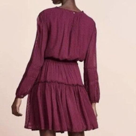 MISA Los Angeles Alin Mini Dress Size M Burgundy Swiss Dot Long Sleeves. - Picture 2 of 16